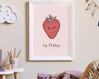 Cute Strawberry Print | PRINTABLE Strawberry Wall Art, Girly Wall Art for Nursery, Toddler Room Decor Girl Nursery Decor, Kids Fruit Art