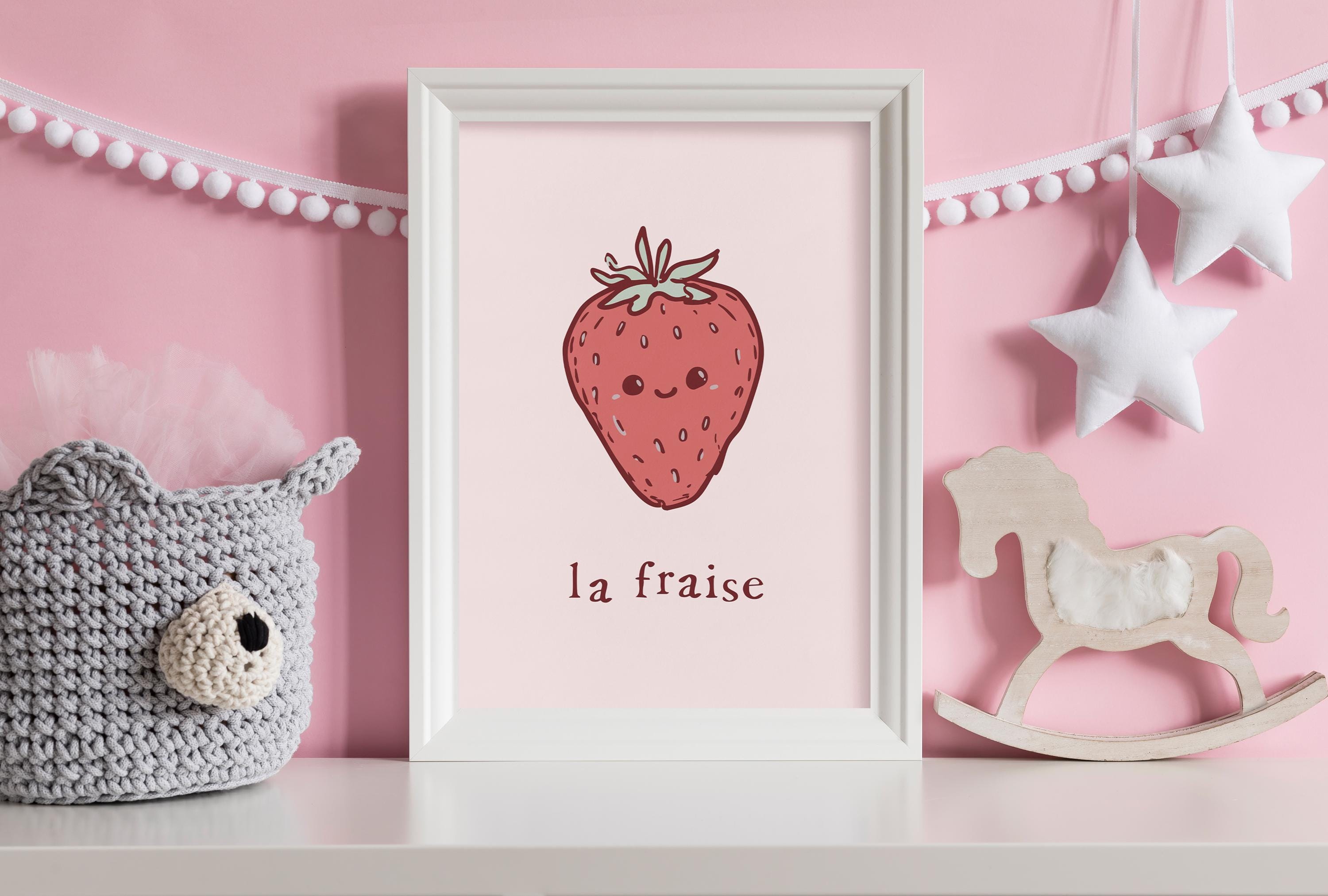 Cute Strawberry Print PRINTABLE Strawberry Wall Art, Girly Wall Art