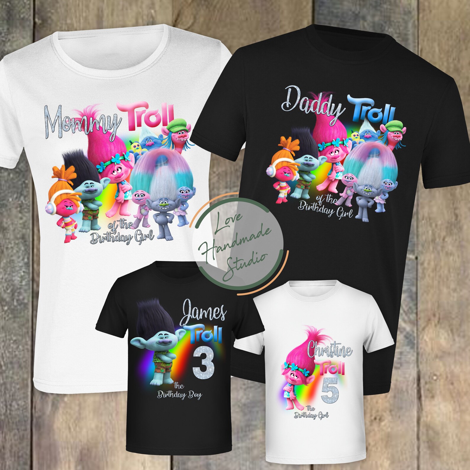 trolls family birthday shirts