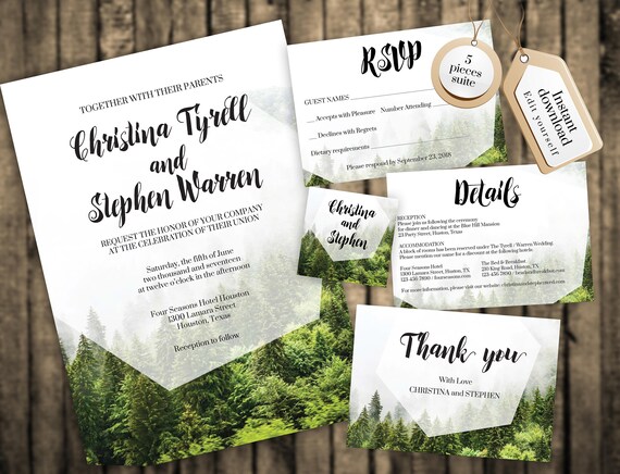 wedding invitation template forest wedding invitations etsy forest wedding invitation