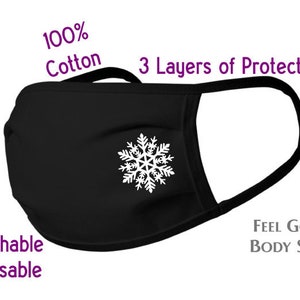 Snowflake Face Mask - Christmas Face Mask - Winter Holiday Mask - Black Adult Face Mask - Washable Reusable Face Mask - 100% Cotton Mask
