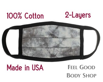 Mascarilla facial gris con estampado tie-dye - Mascarilla para adultos - Mascarilla tie-dye - Mascarilla lavable y reutilizable - Mascarilla de algodón - Mascarilla de 2 capas - Fabricada en EE. UU.