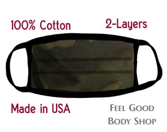 Mascarilla facial de camuflaje verde - Mascarilla para adultos - Mascarilla de camuflaje - Mascarilla lavable y reutilizable - Mascarilla de algodón - Mascarilla de 2 capas - Fabricada en EE. UU.