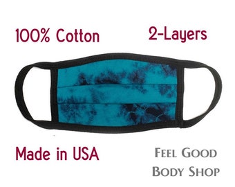 Mascarilla facial tie-dye azul verdoso - Mascarilla para adultos - Mascarilla tie-dye - Mascarilla lavable y reutilizable - Mascarilla de algodón - Mascarilla de 2 capas - Fabricada en EE. UU.