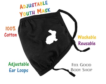 Mascarilla facial ajustable para niños y jóvenes - Mascarilla con diseño de conejito - Mascarilla para amantes de los animales - Mascarilla lavable - Mascarilla 100% algodón - Mascarilla de 3 capas