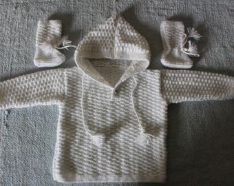 Hand Knit Baby Jumper/Knitted Baby Sweater Hat Booties Set  / Kids Sweater/Best Christmas gift/Best Thanksgiving gift