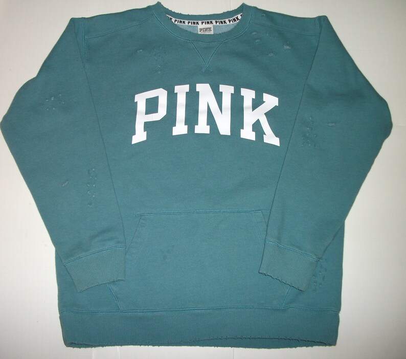 PINK Victoria/'s Secret Blue Distressed Sweatshirt Size Small