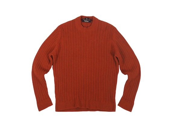 Barbour, Barbour Vintage Men's Rust Orange Merino Wool Ribbed Crewneck Sweater Size L