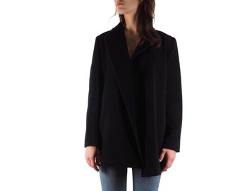 Jil Sander Wełniany Płaszcz Kurtka Vintage Damska Czarna Angora Otwarty Rozmiar 38