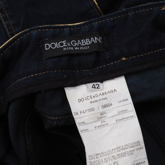 Vintage Dolce Gabbana Blue Gold Denim Knee Length… - image 5