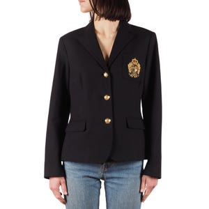 Ralph Lauren Blazer Jacket Vintage Women Black Cotton Embroidered Size US 12