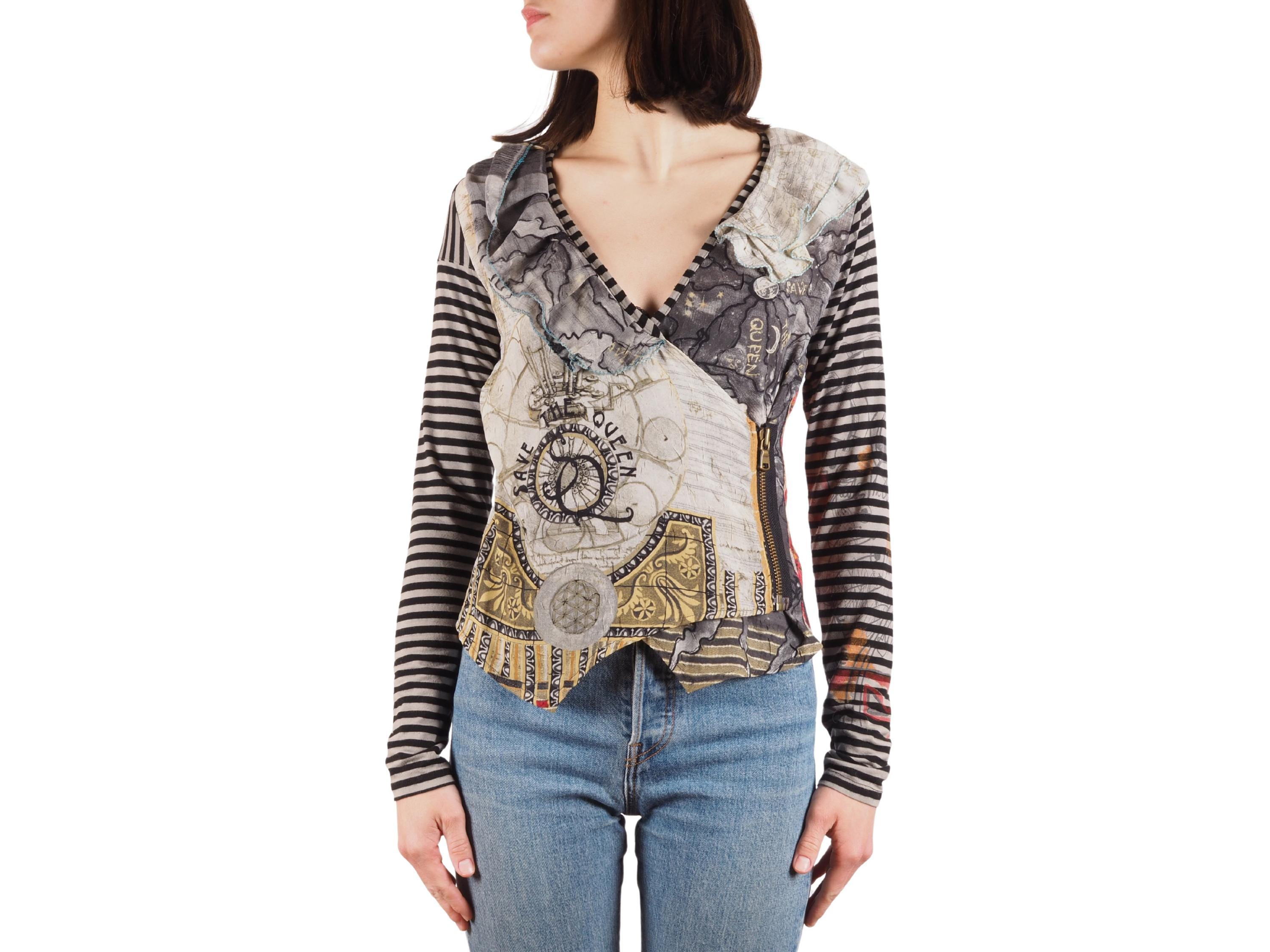 Save the Queen Top Vintage Women Print Asymmetrical Zip Long