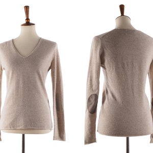 ALLUDE Wool Cashmere Women's Beige V-Neck Sweater Jumper S Small US4 US6