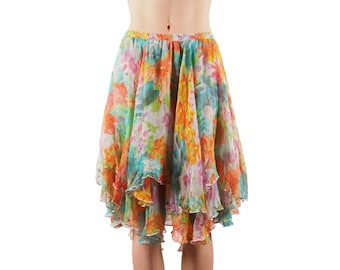 Falda Versace Jeans Couture Vintage Y2K Floral Seda Escalonada Asimétrica IT 42