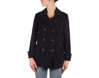 Abrigo cruzado de lana azul marino para mujer Gloverall, talla US 4