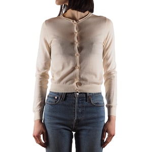 Cárdigan Moschino, económico y chic, vintage, de lana, con botones de perla, color crema, talla 6 de EE. UU.