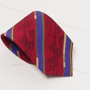 Celine Paris Necktie Vintage Men Tie Geometric Chain Red Blue Silk Luxury France