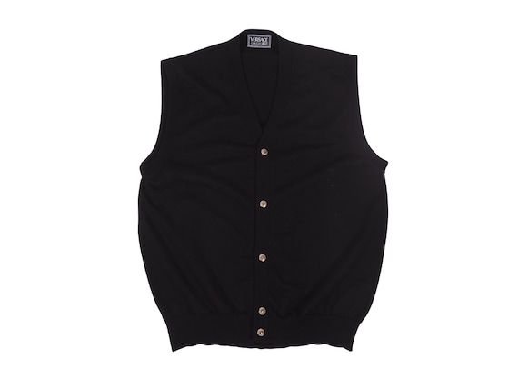 Versace Classic V2, Versace Classic V2 Vintage Men's Black Wool V-Neck Knit Sweater Vest Size L