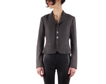 Ralph Lauren Purple Label Jacket Blazer Women Gray Cropped Size 6 Made in USA