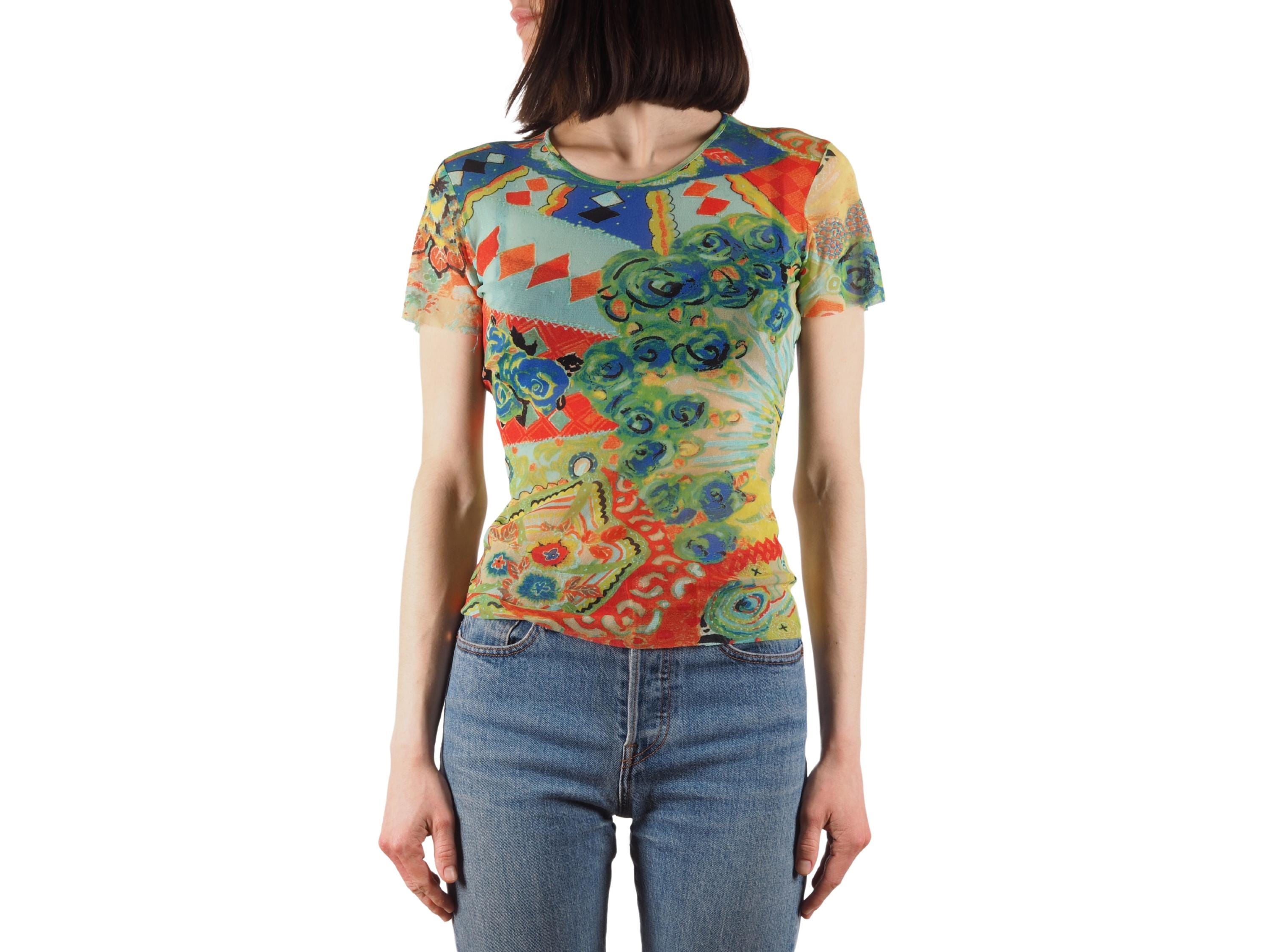 Vintage 90s Kenzo Blue Mesh Top, Native Long Sleeve Top