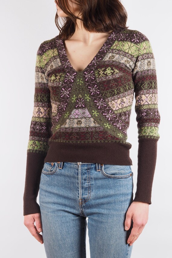 Alexander Mcqueen Wool V-neck Sweater Vintage 90s Women Fair Isle