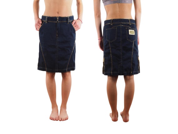 Vintage Dolce Gabbana Blue Gold Denim Knee Length… - image 1