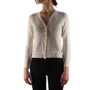 Escada by Margaretha Ley Vintage Damen Ivory Pailletten Pullover Strickjacke Gr. 34
