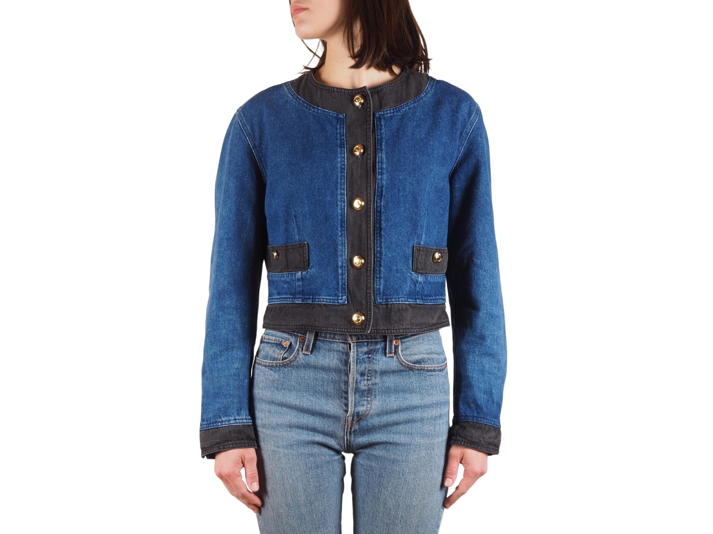 Moschino Jeans Denim Jacket Vintage 90s Women Blue Black Cropped