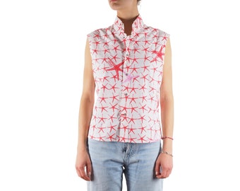 Vintage Versace Jeans Couture White Red Starfish Blouse Top Shirt L Large 90s