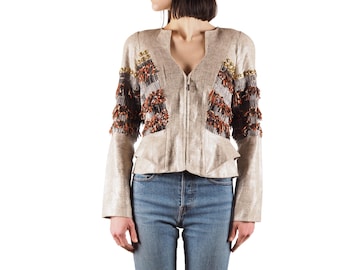 Chaqueta blazer de lino Thierry Mugler Vintage para mujer con bordado metálico talla 38 FR