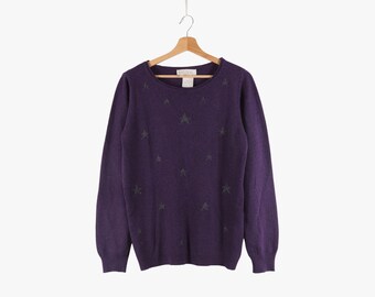 ESCADA Margaretha Ley Vintage Womens Violet Stars Knit Pullover Sweater 38