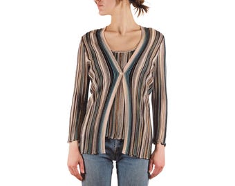 Conjunto de cárdigan y top de punto a rayas multicolor vintage para mujer de Missoni, talla IT 42.