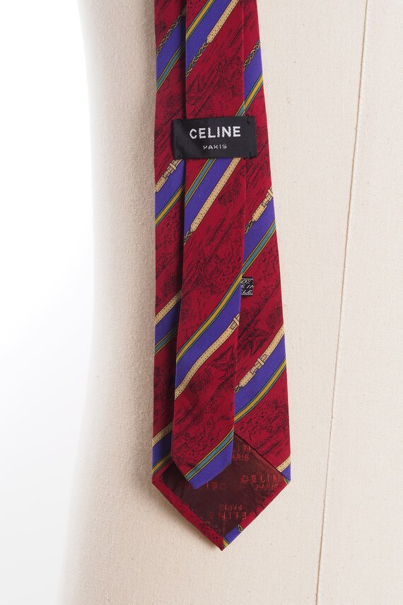 Celine Paris Tie Geometric Chain Red Blue Silk Lu… - image 4