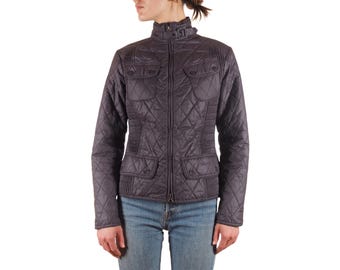 Chaqueta acolchada de motorista Barbour para mujer, color gris metalizado, con ribete, talla UK 12 / US 8