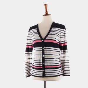 Vintage Escada Damen Strick Gestreifter Pullover Cardigan 38 M Medium