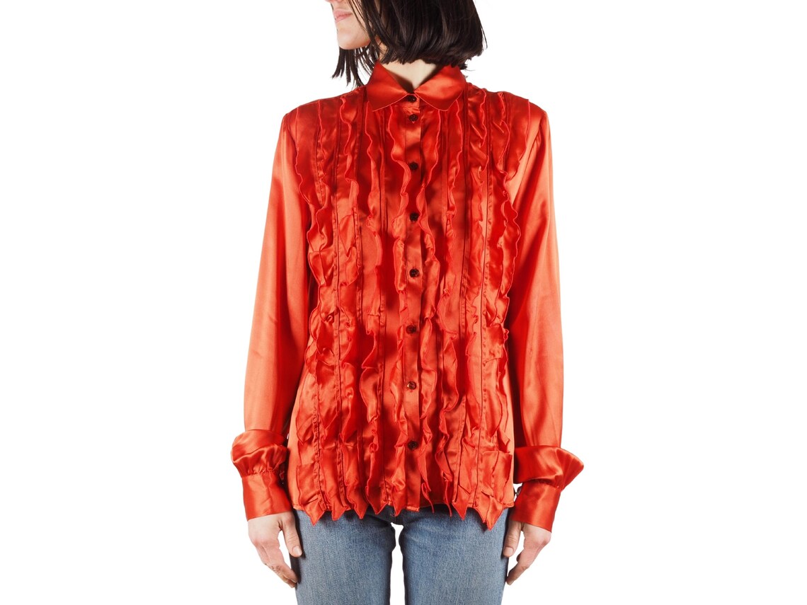 Roberto Cavalli Just Cavalli Blouse Shirt Vintage Women Orange Silk Ruffle IT 46, foto 1 di 5
