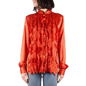 Roberto Cavalli Just Cavalli Bluse Shirt Vintage Frauen Orange Seide Rüschen IT 46