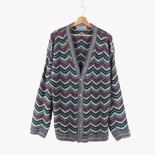Cardigan Missoni-Sport MANO Italie - Taille M/L, Laine Et Acrylique, Motif Losanges - Très Bon état