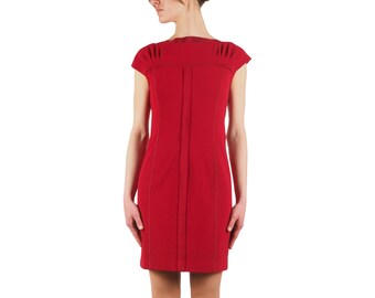 Vestido Prada Vintage rojo de mezcla de lana virgen con mangas cortas, talla L