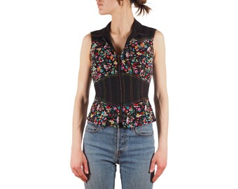 Chaleco sin mangas con cremallera y estampado negro vintage para mujer de Kenzo Jeans, talla FR 36 / US 4