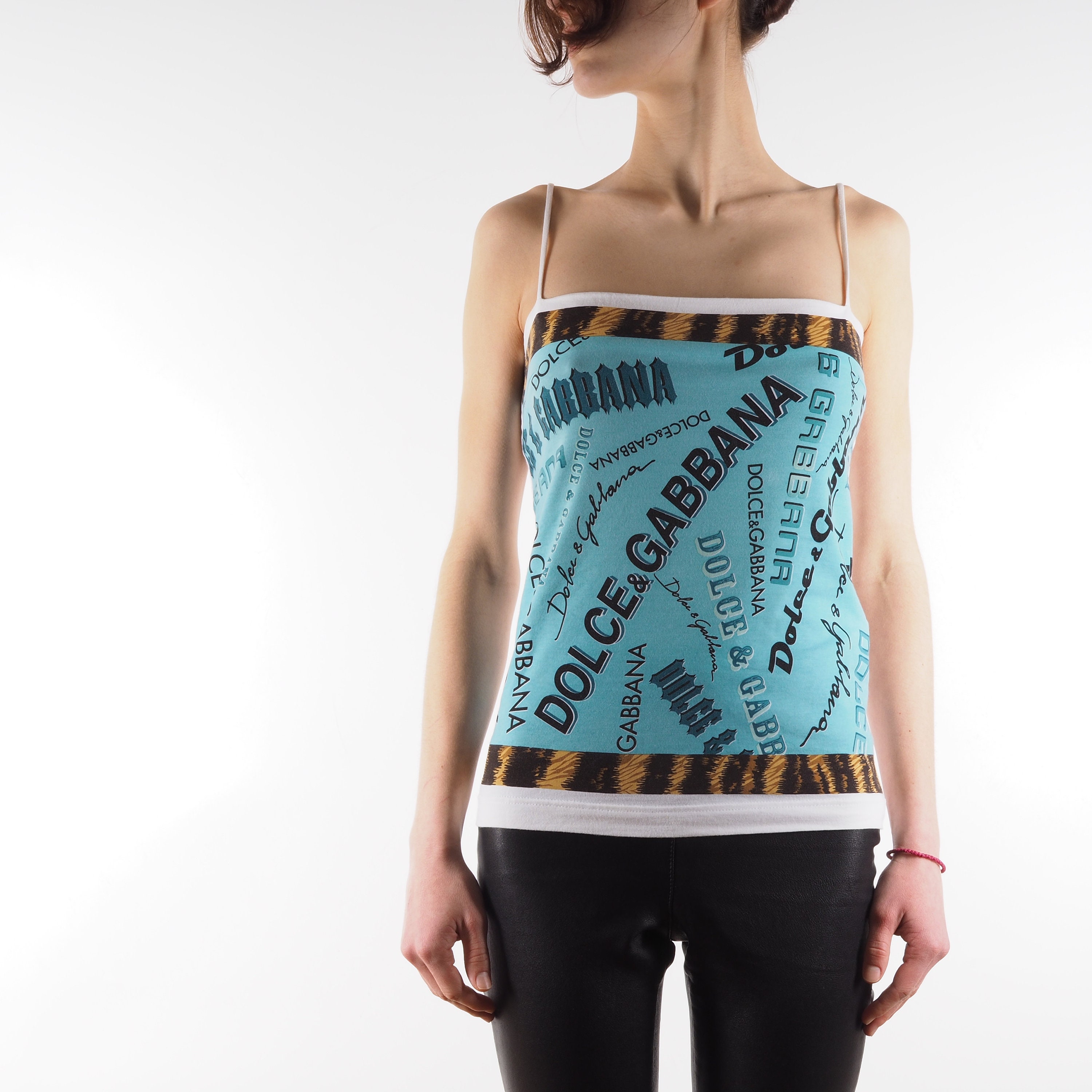 DOLCE & GABBANA タンクトップ 38 Dolce & Gabbana Tank Top Blouse Vintage Women Blue Print Logo