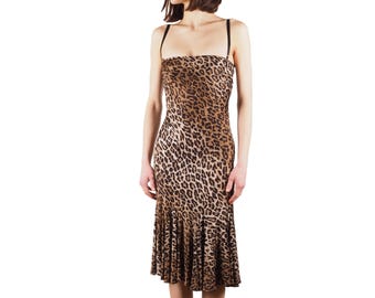 Dolce & Gabbana Leopard Bodycon Dress Vintage 1997 Women Stretch Bra Size 40 IT