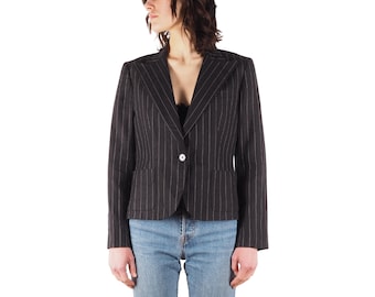 Lauren Ralph Lauren Vintage Women's Black Linen Pinstripe Blazer Jacket Size 4