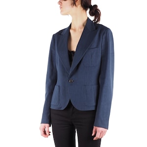 Ralph Lauren Blazer Jacket Vintage Women Linen Blue US 10 (Made in Japan)