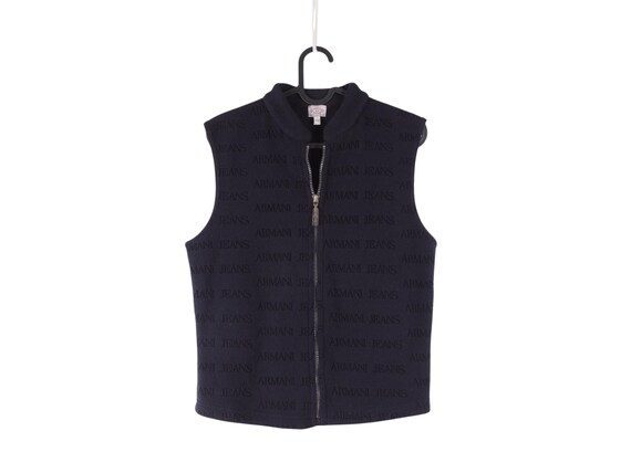ARMANI JEANS 90s リアルレザー ジレ ベスト Armani Jeans Vest Gilet Vintage Women Logo Fleece US 6 / S Small