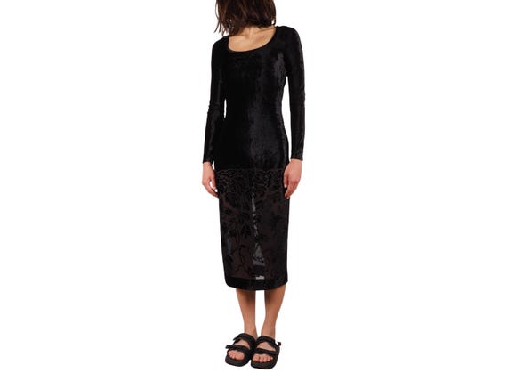 Kenzo Dress Black Velvet Mesh Sheer Panel Bodycon Midi Vintage Women S / US  4 - Etsy Canada