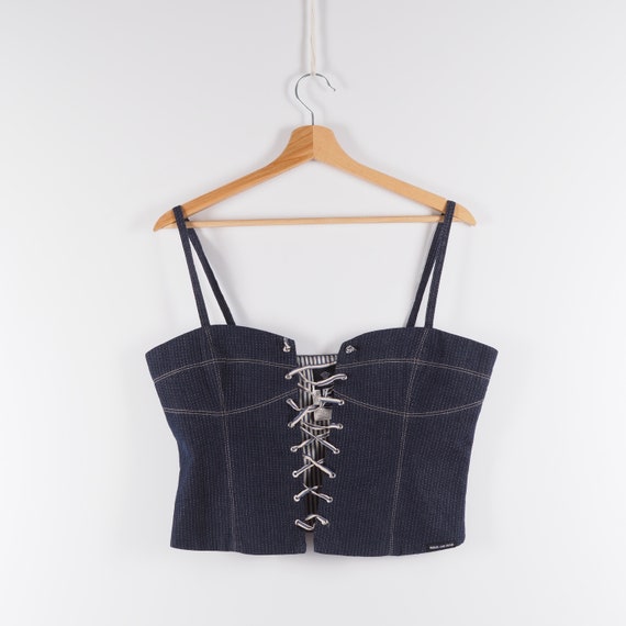 Vintage Versace Jeans Couture Top Blue Denim Crop… - image 5