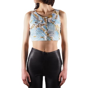 MOSCHINO Couture Denim Crop Top Jacket Vest - Blue & Gold (US 8 / IT 42)