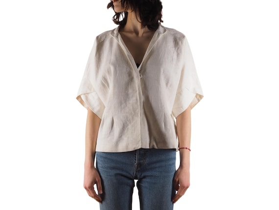 Stella McCartney, Stella McCartney Vintage Women's Ivory Linen Belted Kimono Jacket Size IT 40