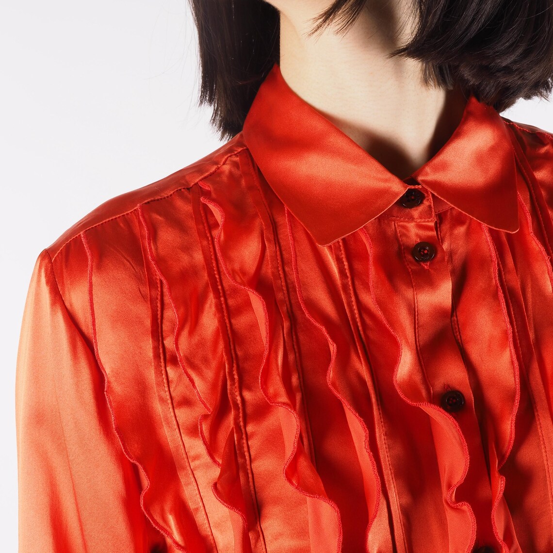 Roberto Cavalli Just Cavalli Blouse Shirt Vintage Women Orange Silk Ruffle IT 46, foto 4 di 5